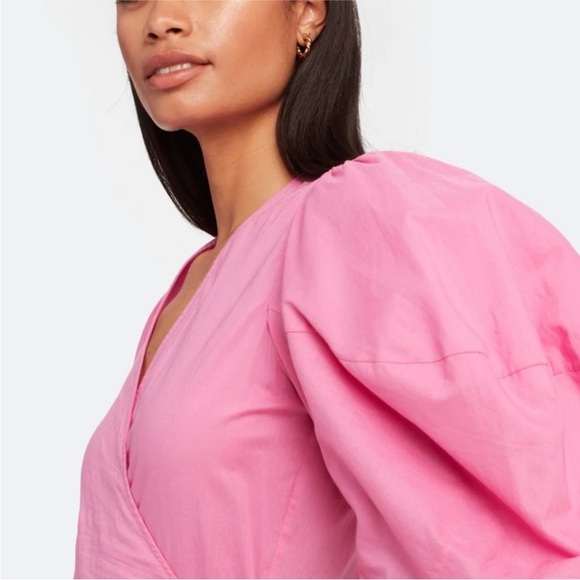 RHODE Rosie Prism Pink puff sleeve wrap mini dress - Picture 2 of 10